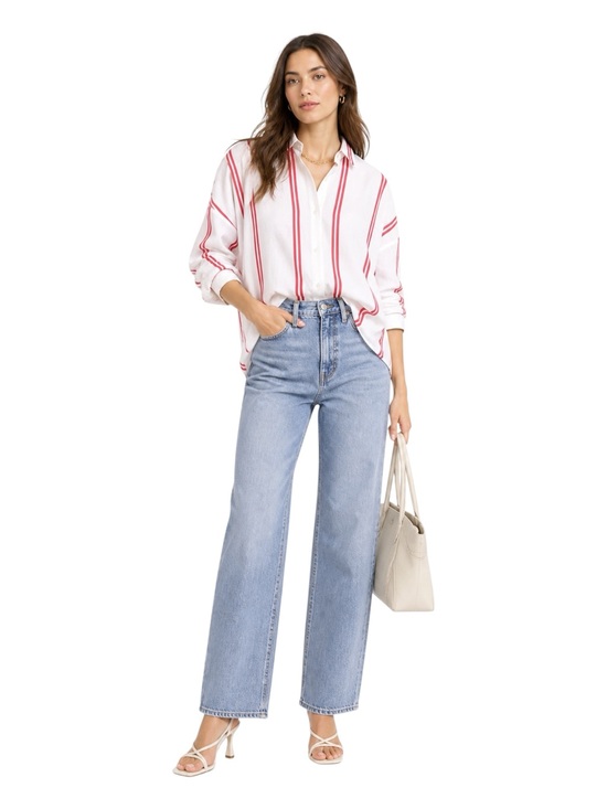 Scotch & Soda Tops - Scotch & Soda Hot Lips Stripe Button Up Shirt Red White Size 1 Small